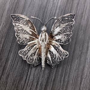 Vintage filigree silver butterfly pin